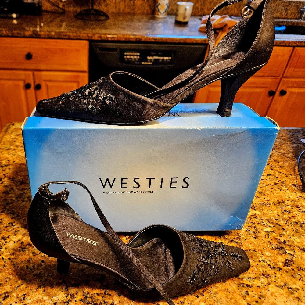Westies Black Satin Shoe